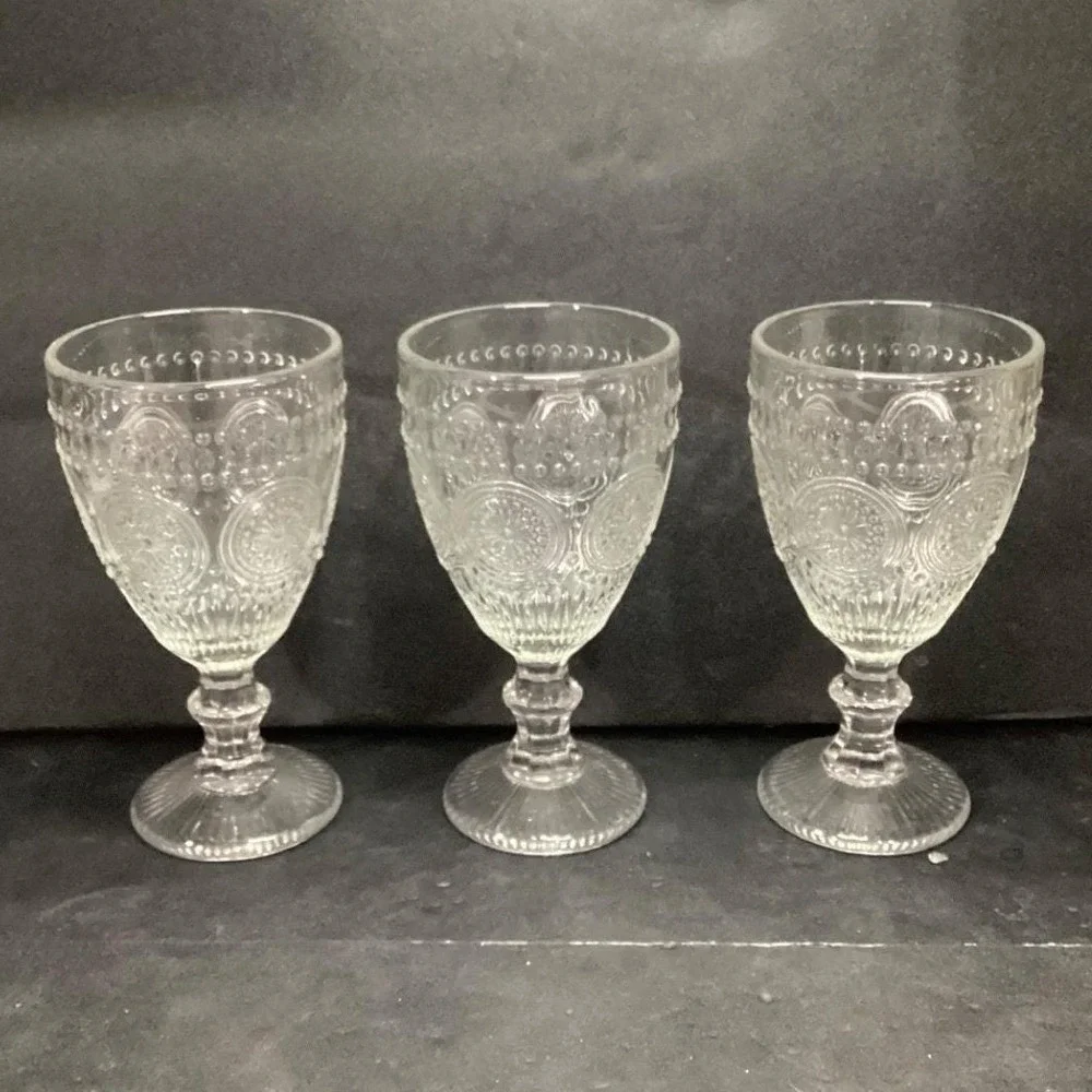 Target Bullseye Clear Wine Glasses, Set of 3, Vintage Inspired Goblets, Stemware